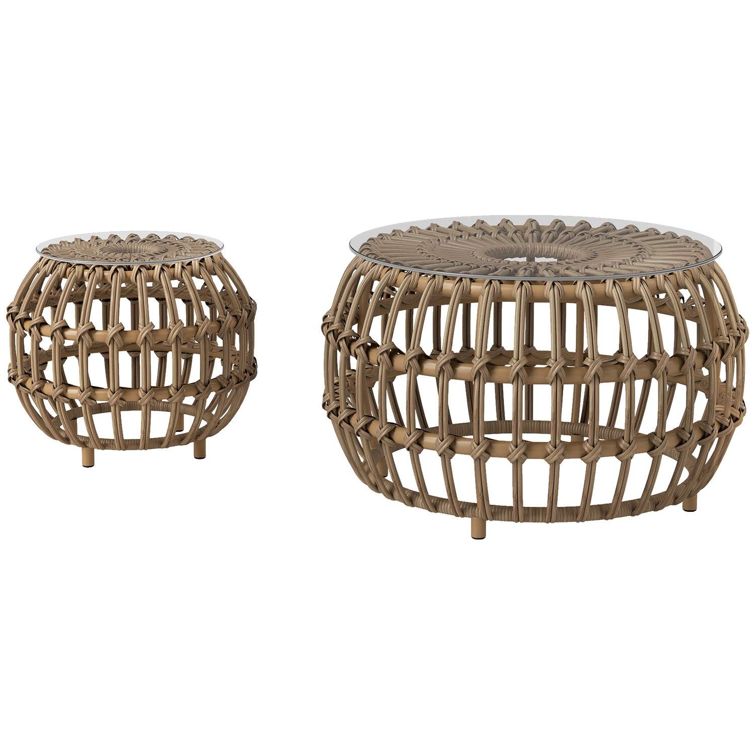 Sarja 2 sivupöytää polyrottinki Ø66/42 cm pyöreä