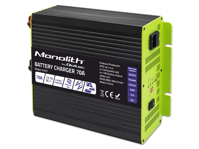 Qoltec Älykäs ammattimainen Monolith-akkulaturi 70A 12V