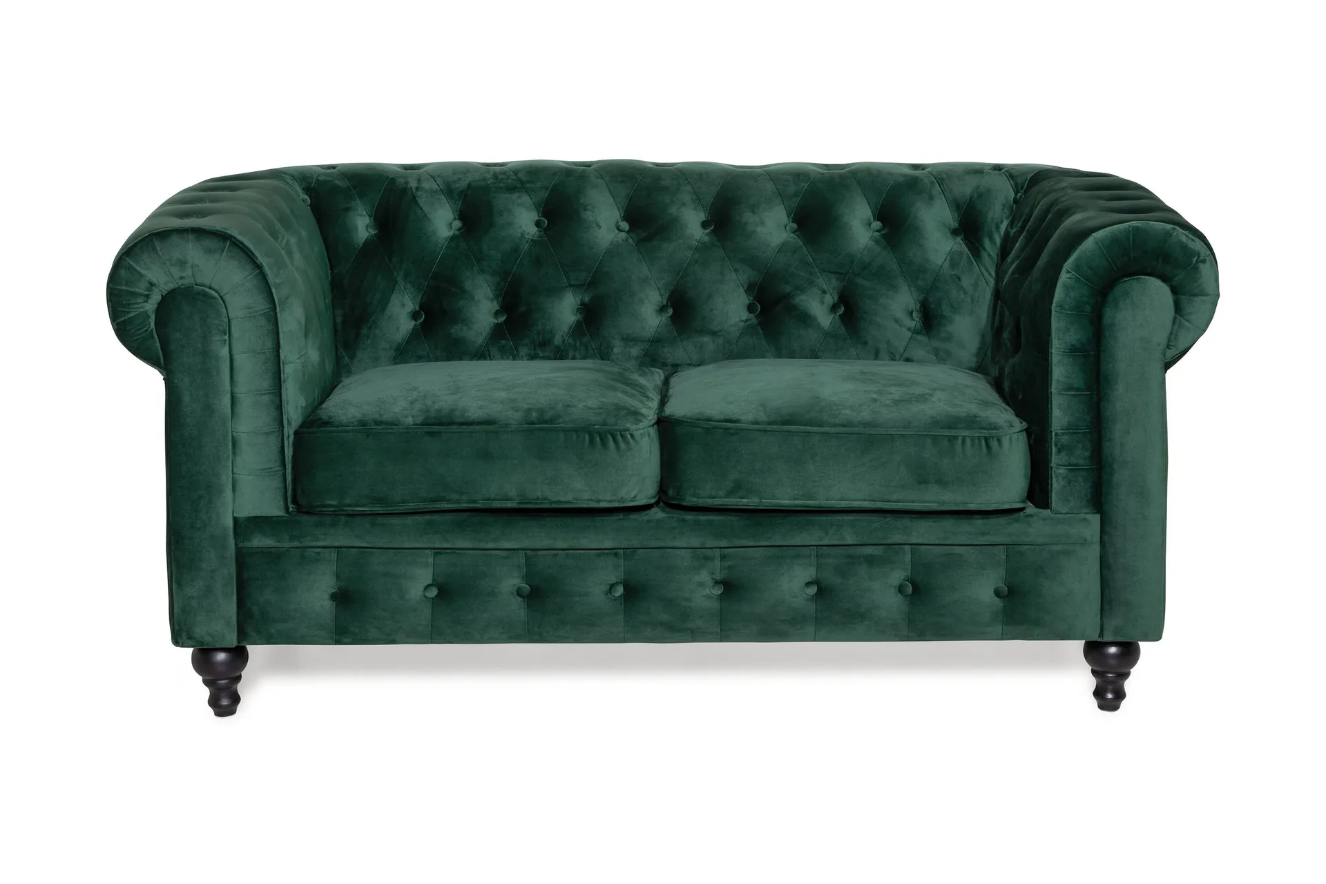 Chesterfield Lyx 2-istuttava samettisohva 160 cm leveä Vihreä