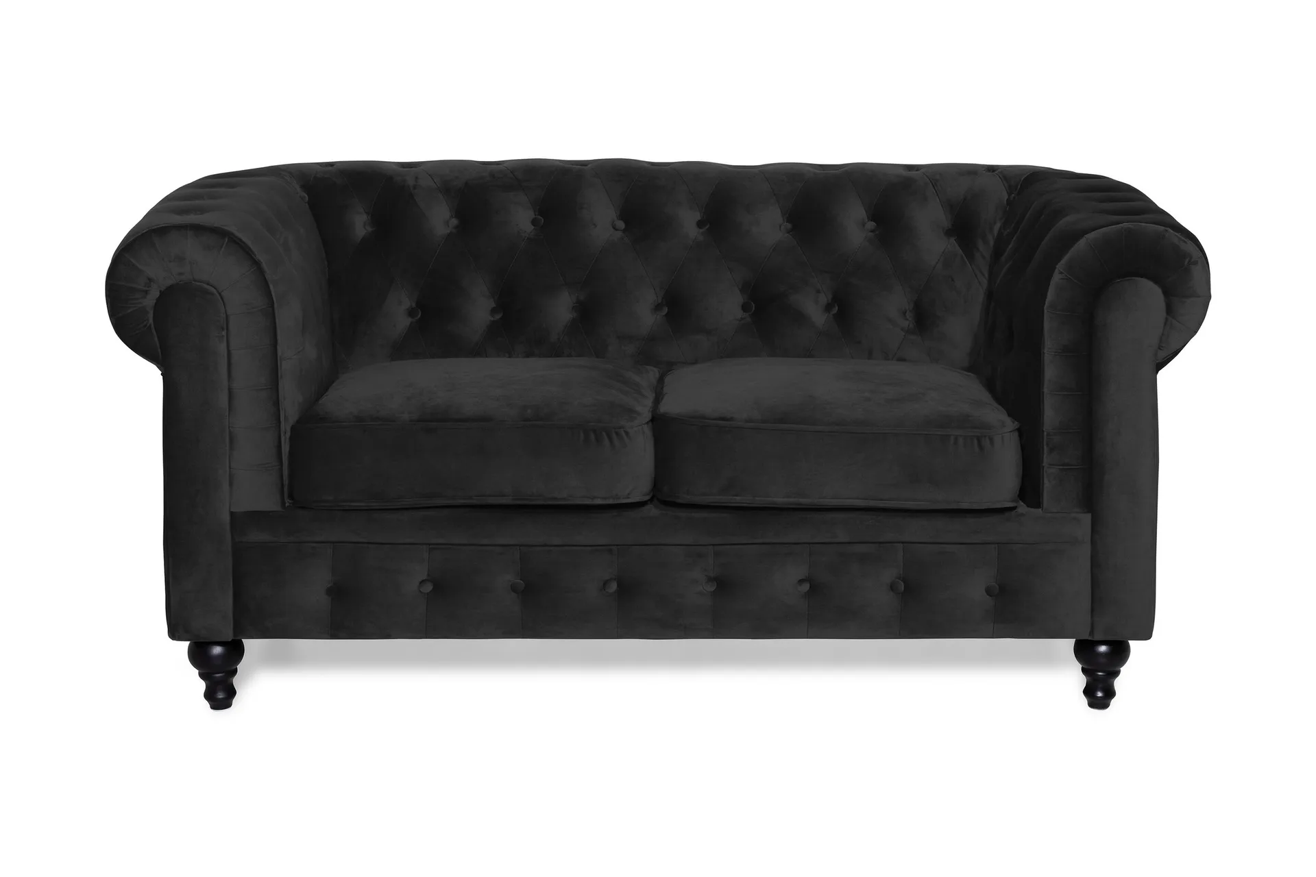 Chesterfield Lyx 2-istuttava samettisohva 160 cm leveä Musta
