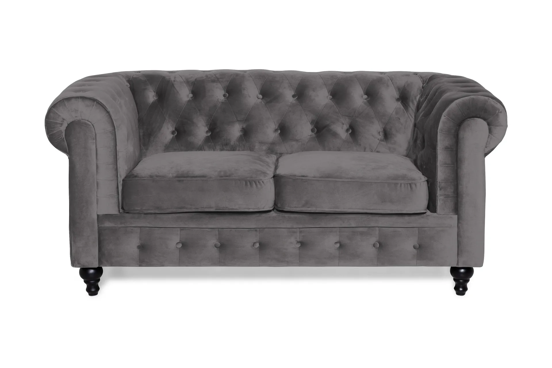 Chesterfield Lyx 2-istuttava samettisohva 160 cm leveä Tummanharmaa